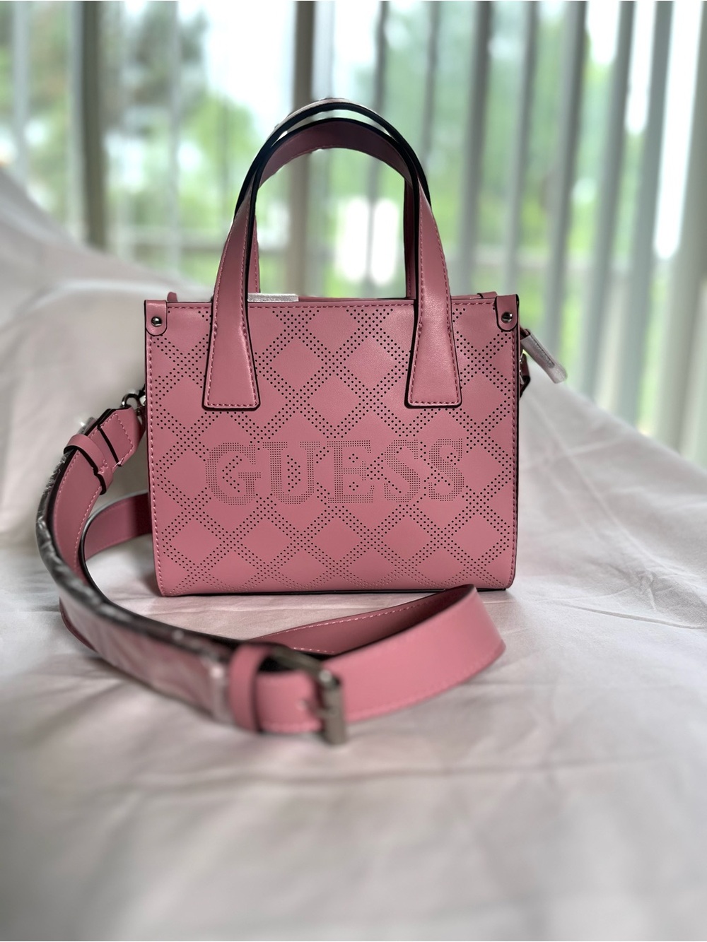 GUESS Pink Perforated Logo Mini Satchel